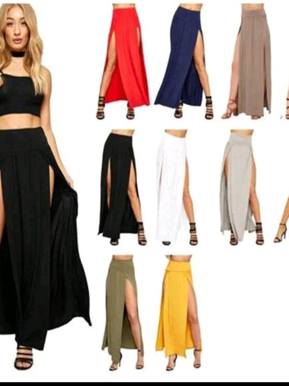 SHEIN High-Slit Maxi Skirt - Black, Red, Navy, White, Taupe, Olive, Mustard